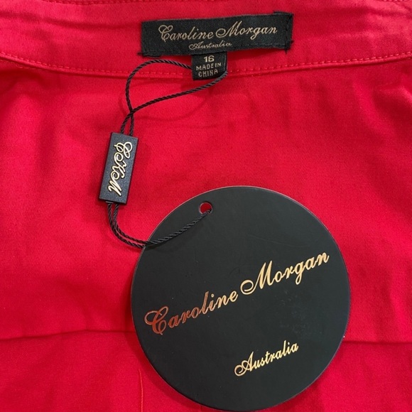 ✨HOST PICK ✨ CAROLINE MORGAN | Red 3/4 Sleeve Tie Front Midi Shirt Dress - Picture 3 of 7